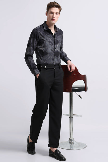 Premium Cotton-blend Digital Print Shirt Dark Grey