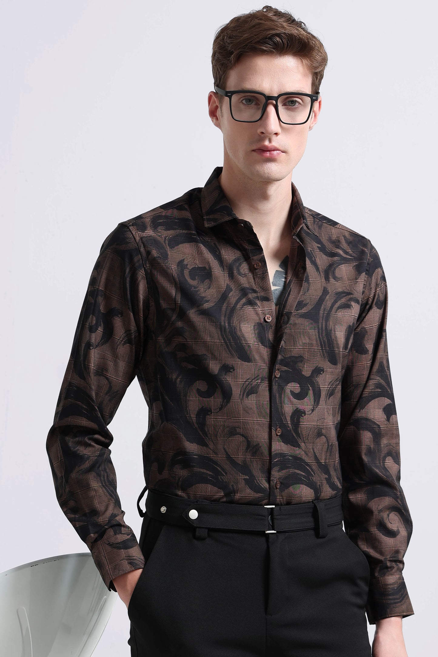 Premium Cotton-blend Digital Print Shirt Brown Green
