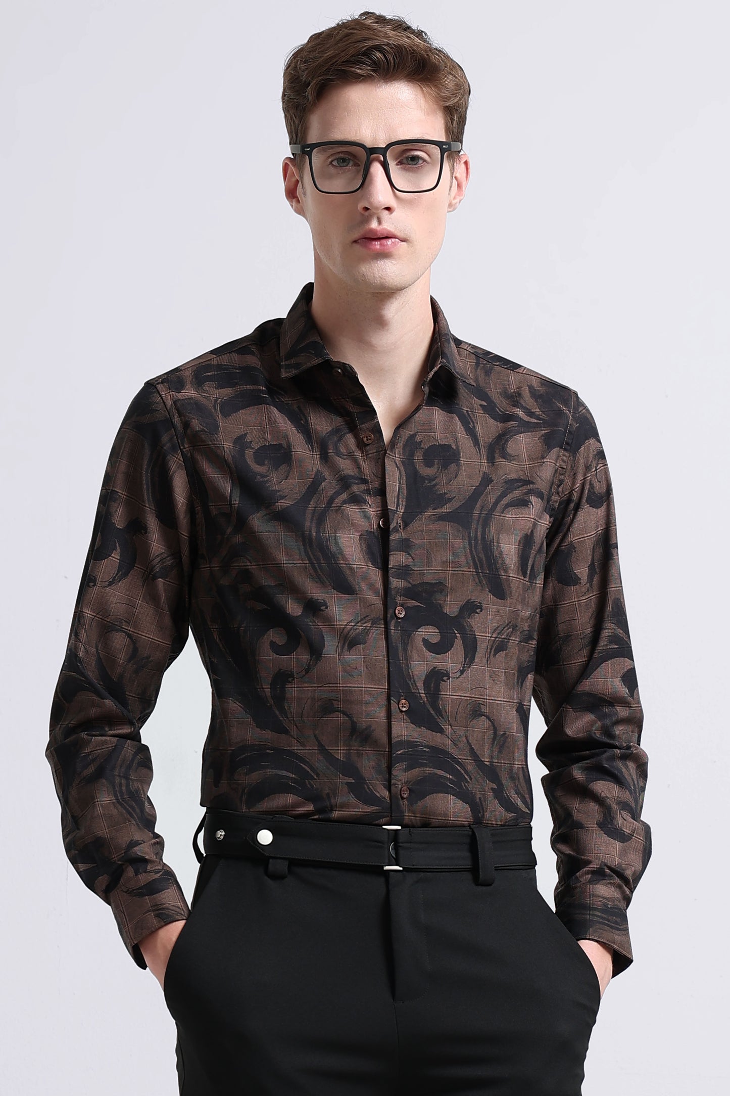 Premium Cotton-blend Digital Print Shirt Brown Green