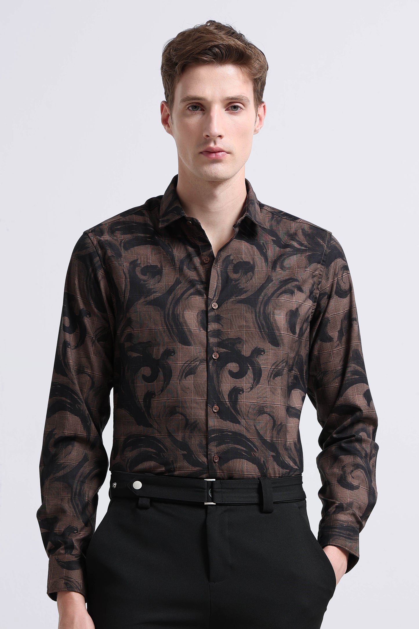 Premium Cotton-blend Digital Print Shirt Brown Green