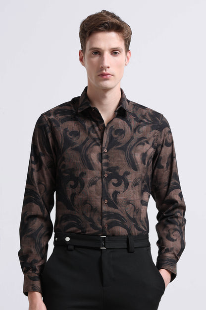 Premium Cotton-blend Digital Print Shirt Brown Green