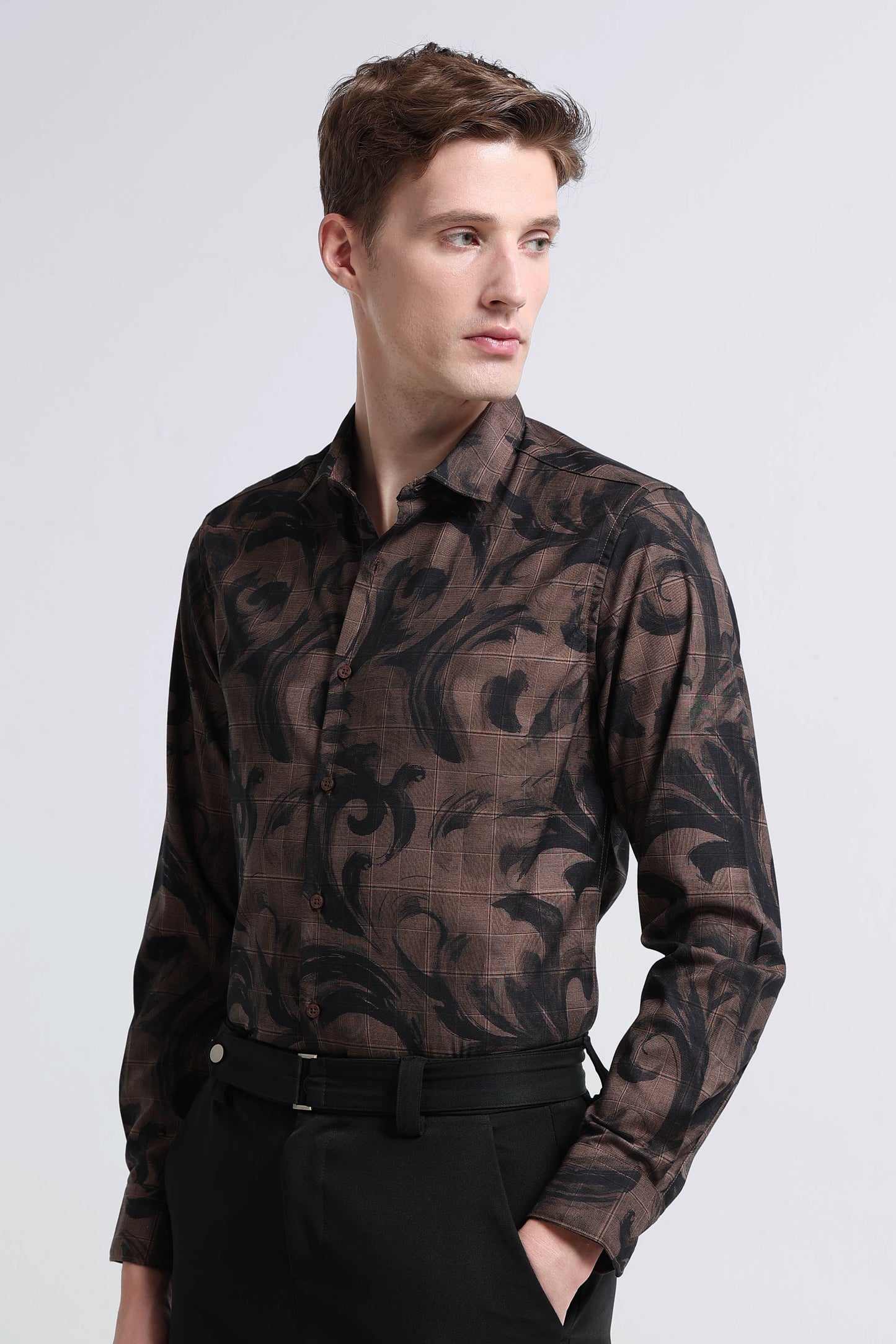 Premium Cotton-blend Digital Print Shirt Brown Green