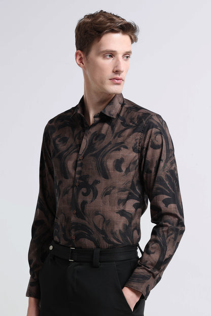 Premium Cotton-blend Digital Print Shirt Brown Green