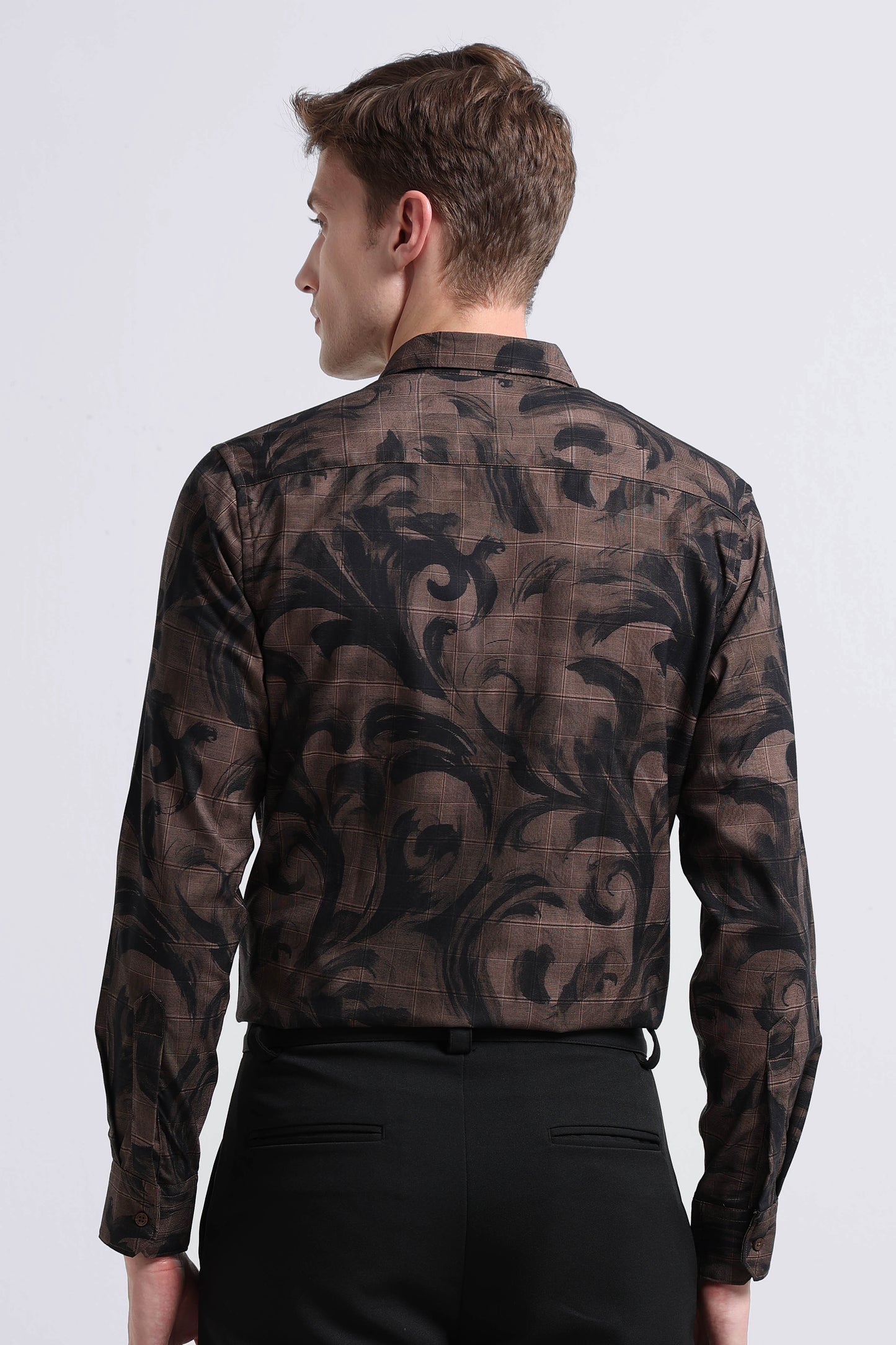 Premium Cotton-blend Digital Print Shirt Brown Green