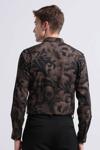 Premium Cotton-blend Digital Print Shirt Brown Green
