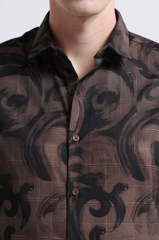 Premium Cotton-blend Digital Print Shirt Brown Green