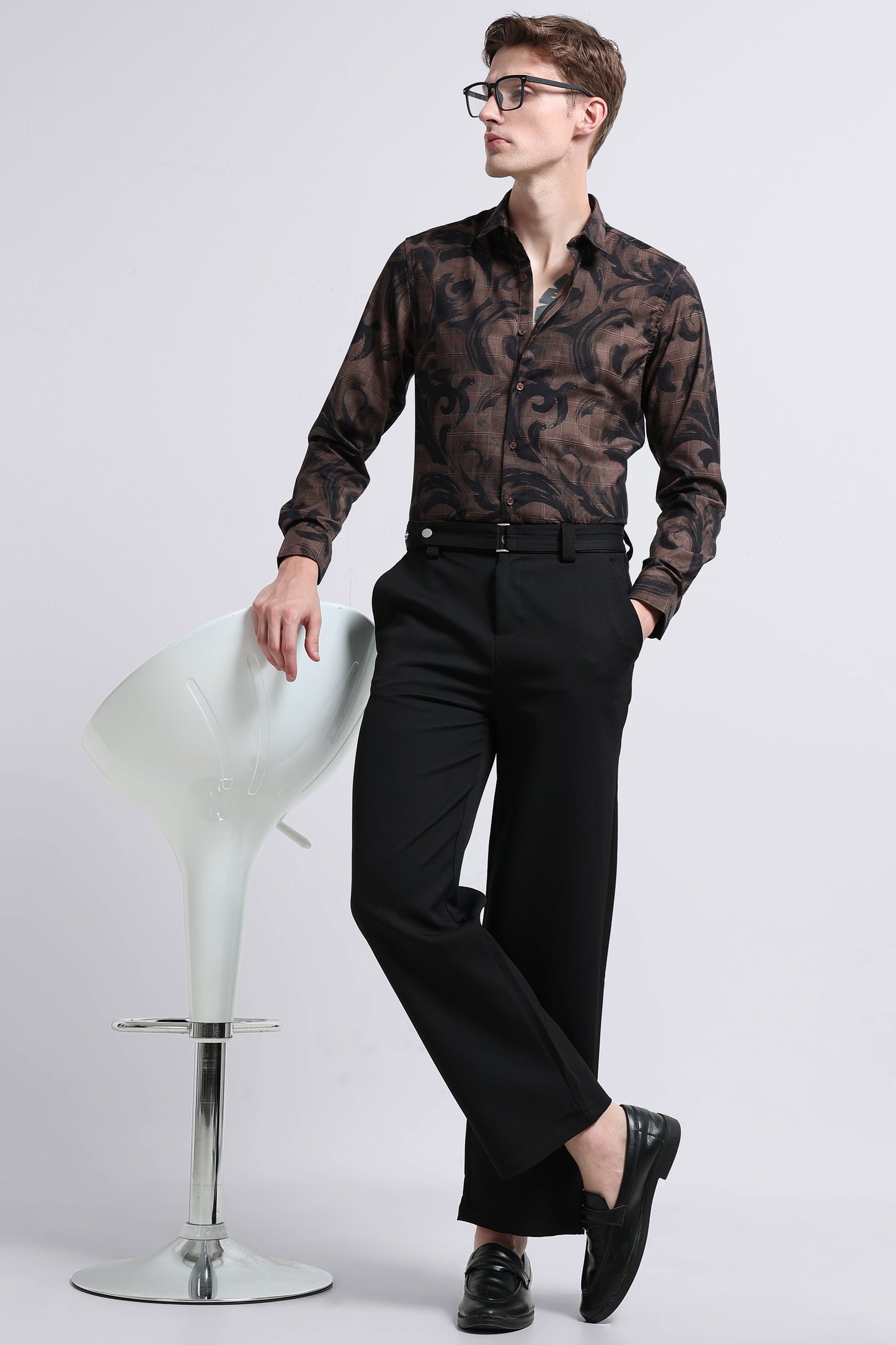 Premium Cotton-blend Digital Print Shirt Brown Green