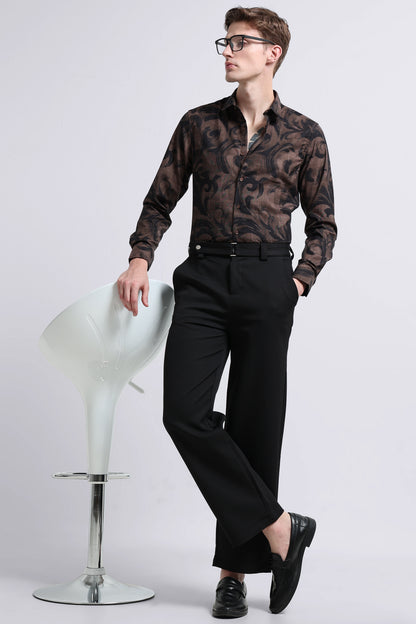 Premium Cotton-blend Digital Print Shirt Brown Green