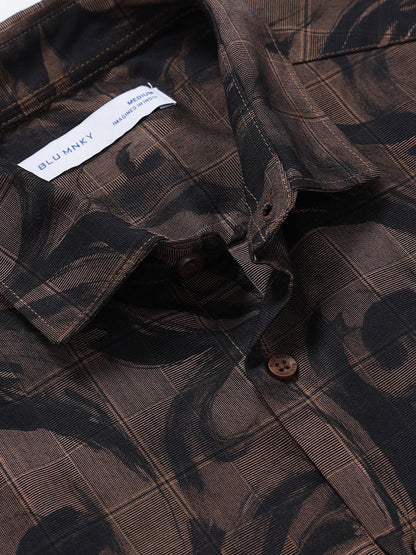 Premium Cotton-blend Digital Print Shirt Brown Green