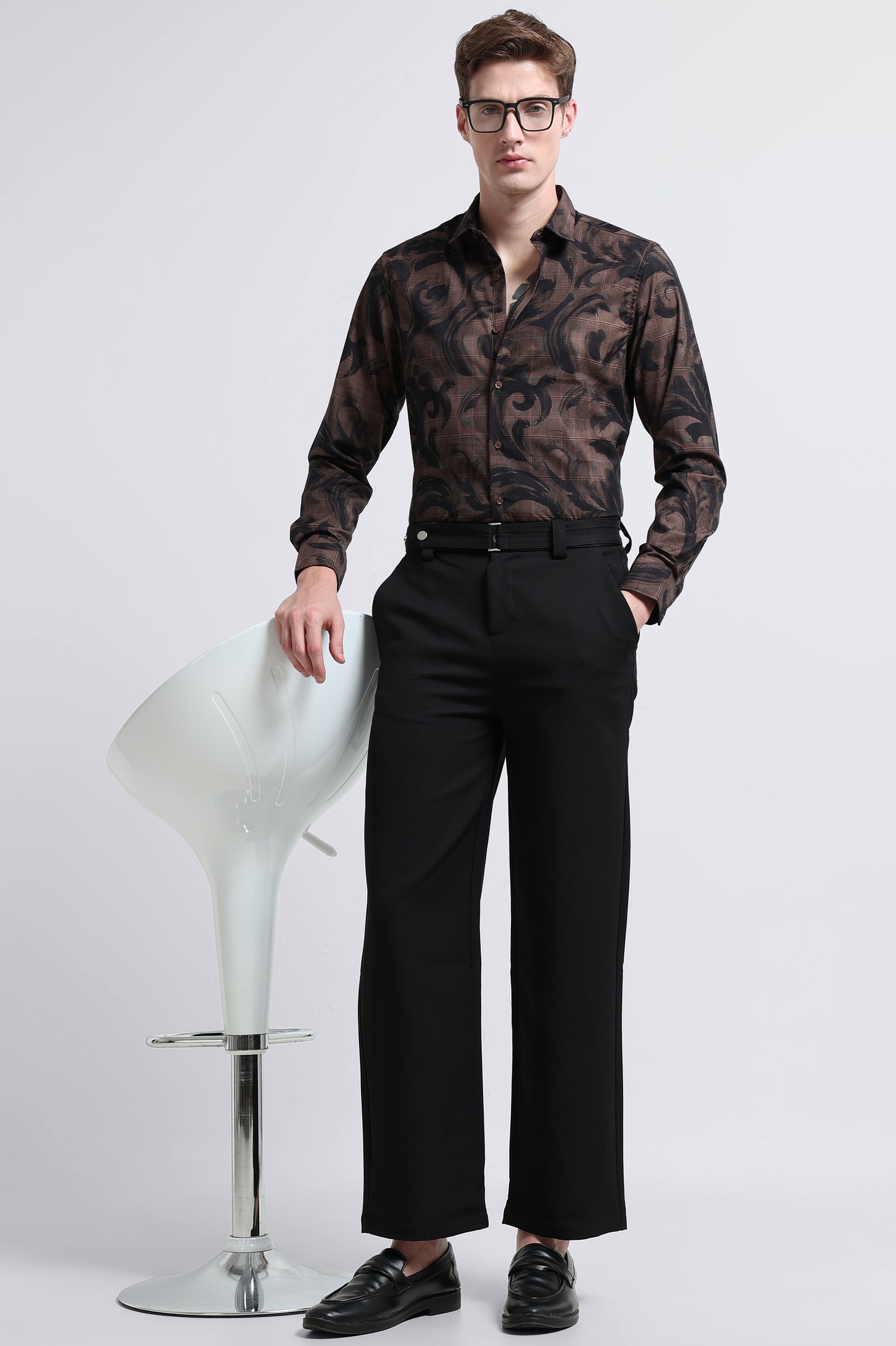 Premium Cotton-blend Digital Print Shirt Brown Green
