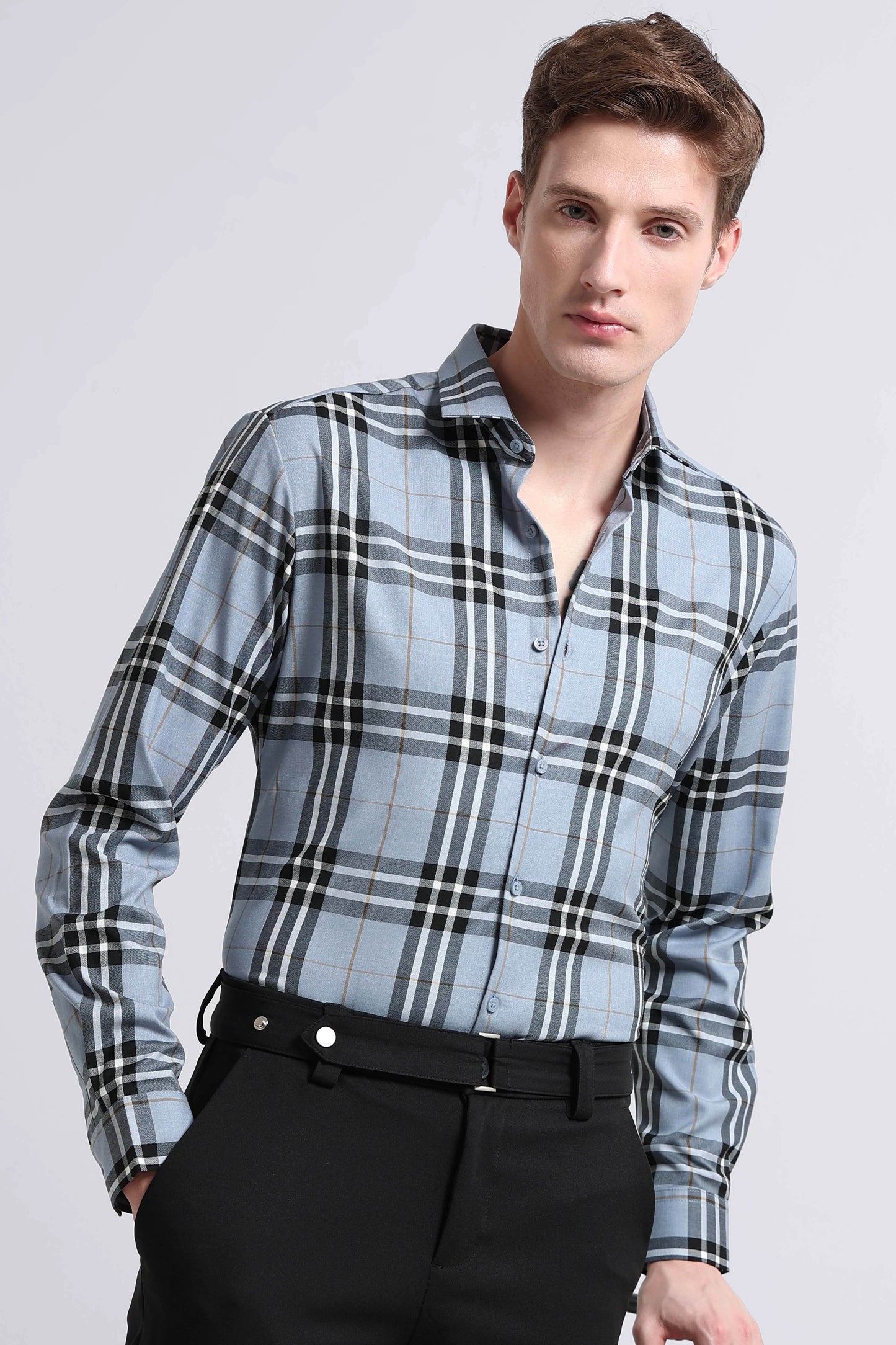 Classic Checked Slim Fit Shirt Blue Black