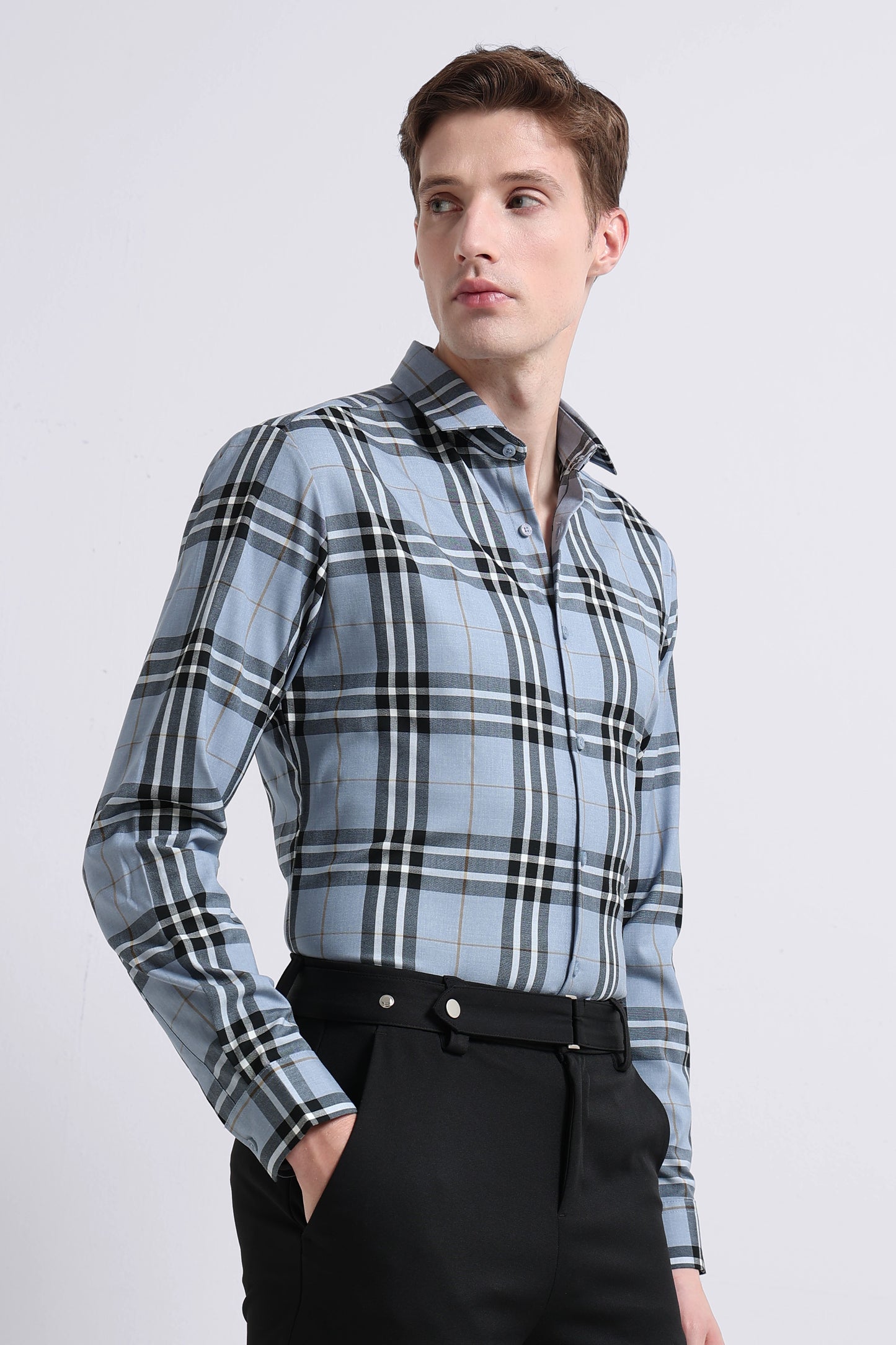 Classic Checked Slim Fit Shirt Blue Black