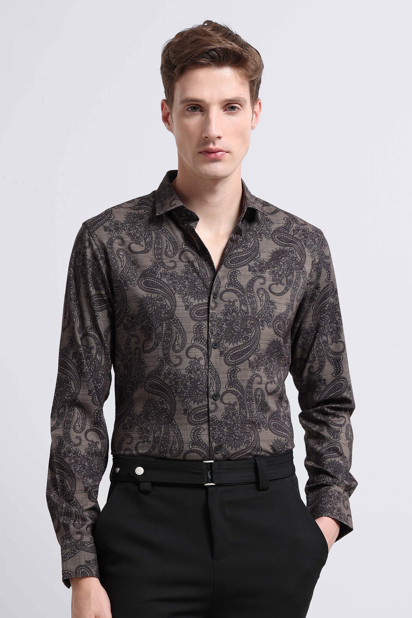 Contemporary Printed Cotton Blend Shirt Lt Green