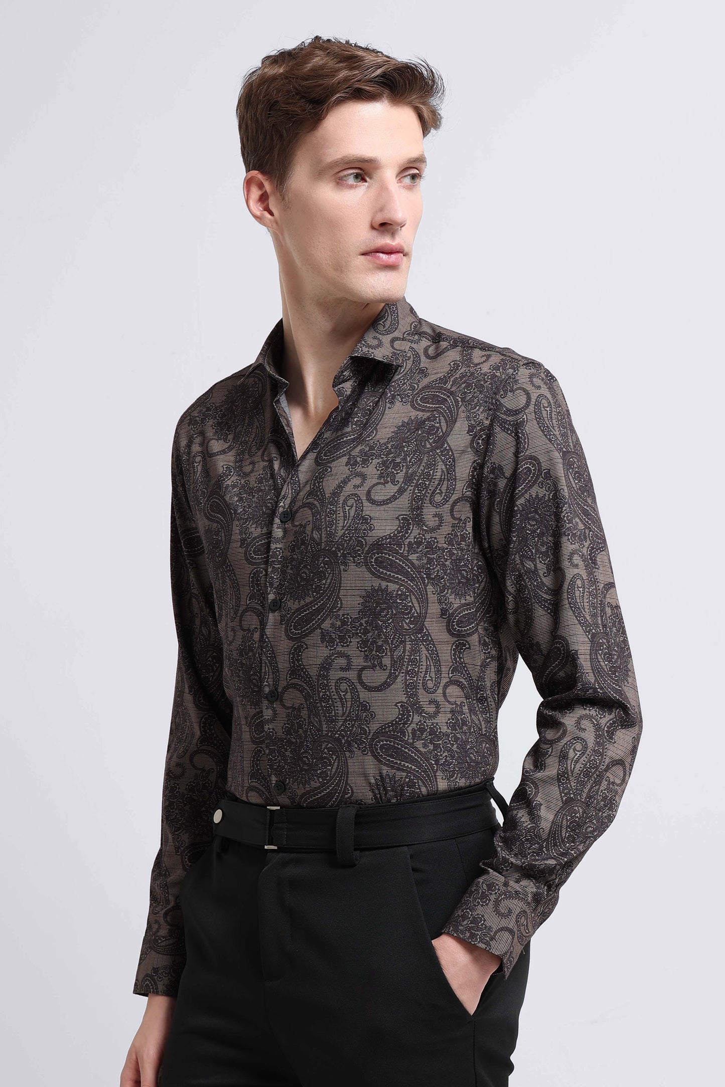 Contemporary Printed Cotton Blend Shirt Lt Green
