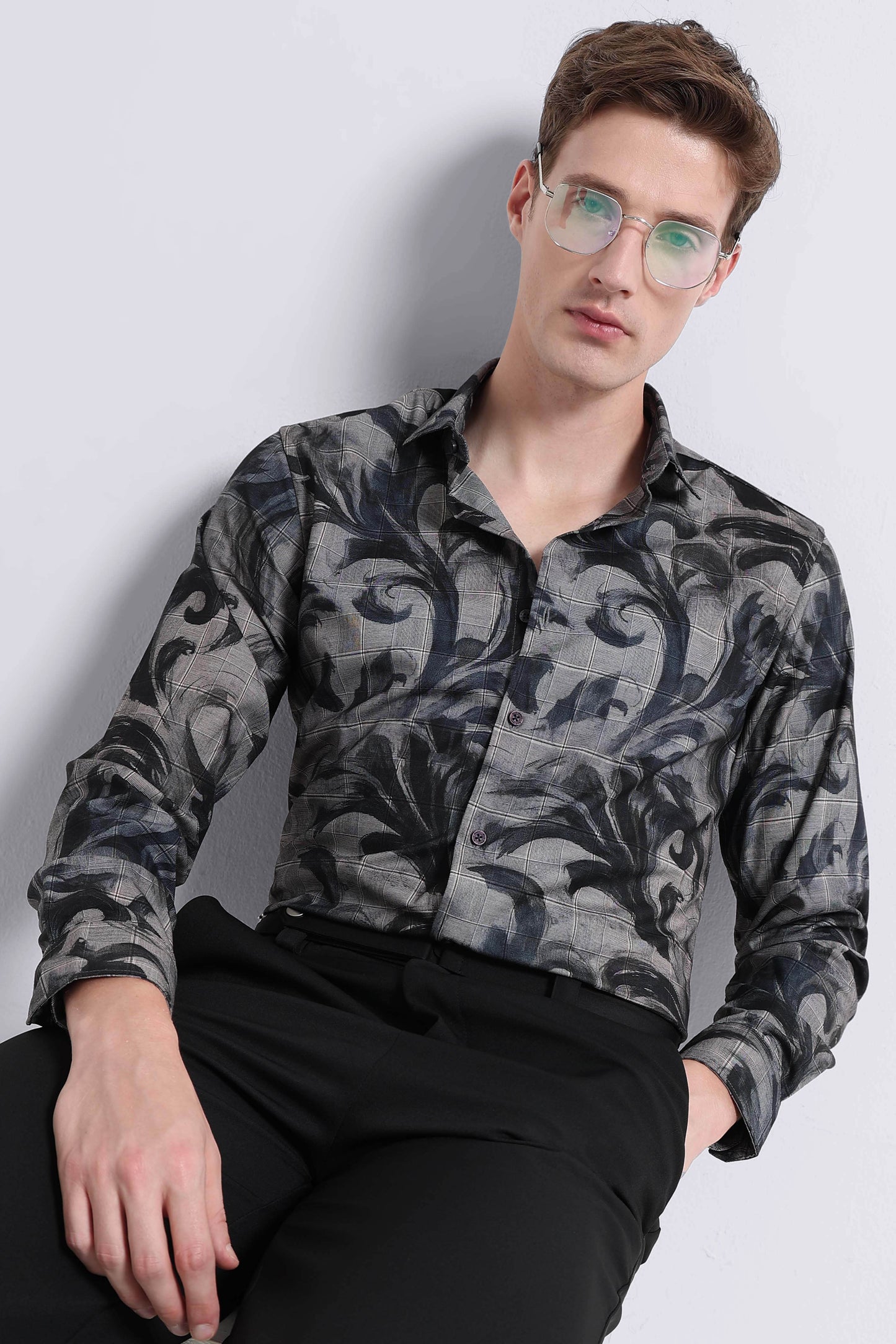 Premium Cotton-blend Digital Print Shirt Cement Grey