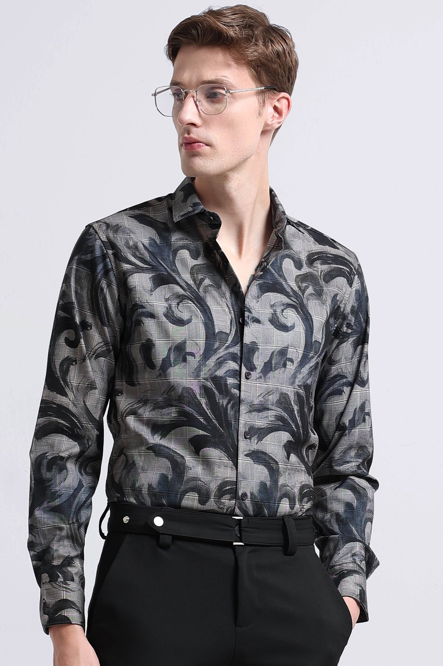 Premium Cotton-blend Digital Print Shirt Cement Grey