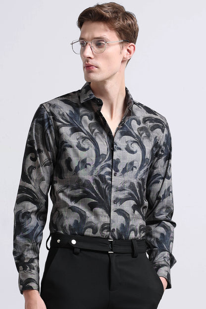 Premium Cotton-blend Digital Print Shirt Cement Grey