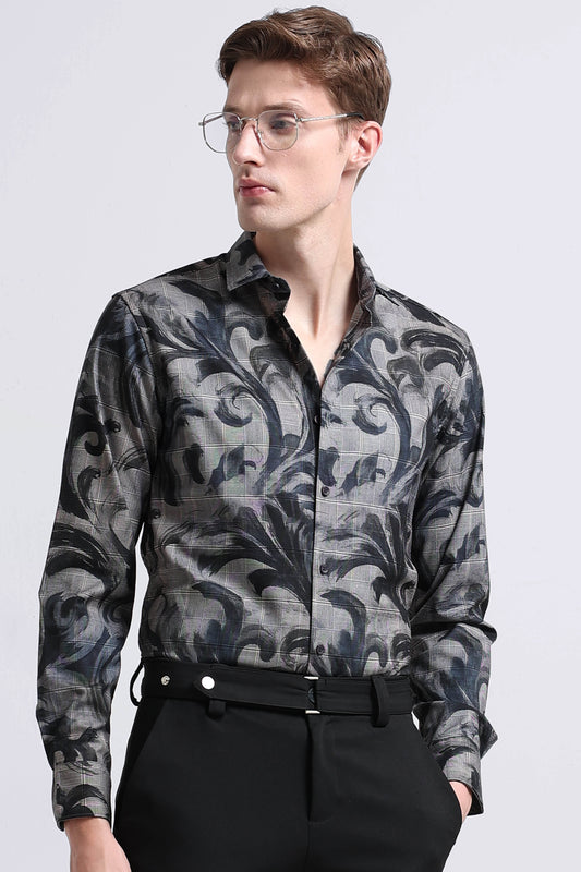 Premium Cotton-blend Digital Print Shirt Cement Grey