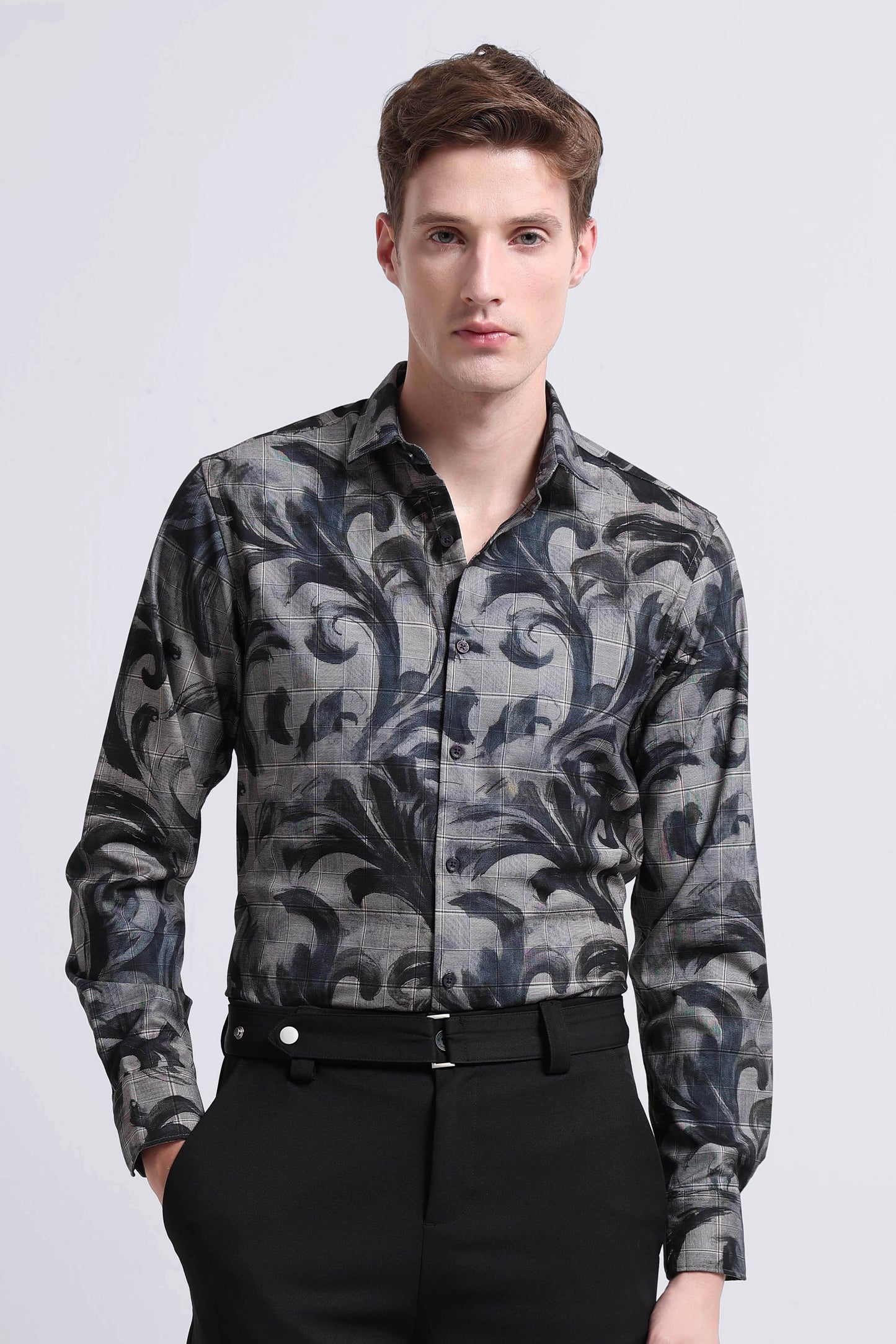 Premium Cotton-blend Digital Print Shirt Cement Grey