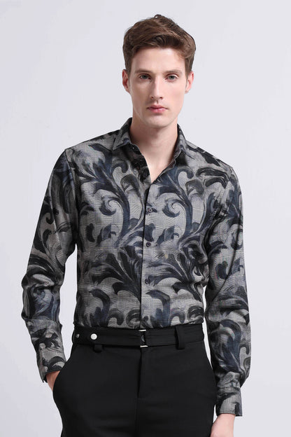 Premium Cotton-blend Digital Print Shirt Cement Grey