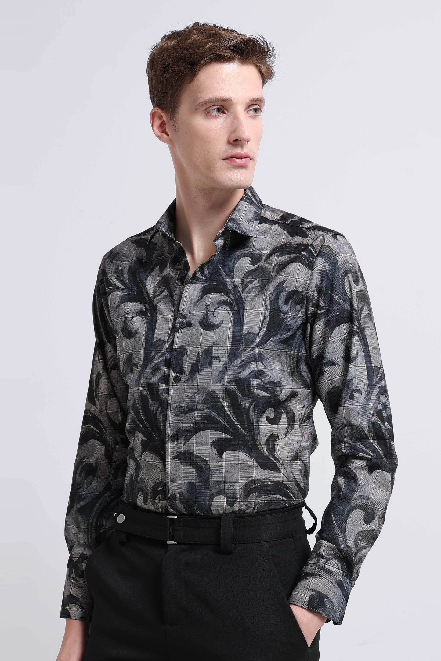 Premium Cotton-blend Digital Print Shirt Cement Grey