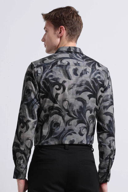 Premium Cotton-blend Digital Print Shirt Cement Grey