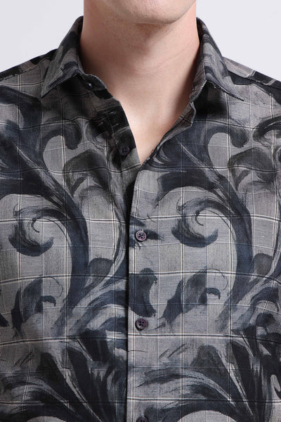 Premium Cotton-blend Digital Print Shirt Cement Grey