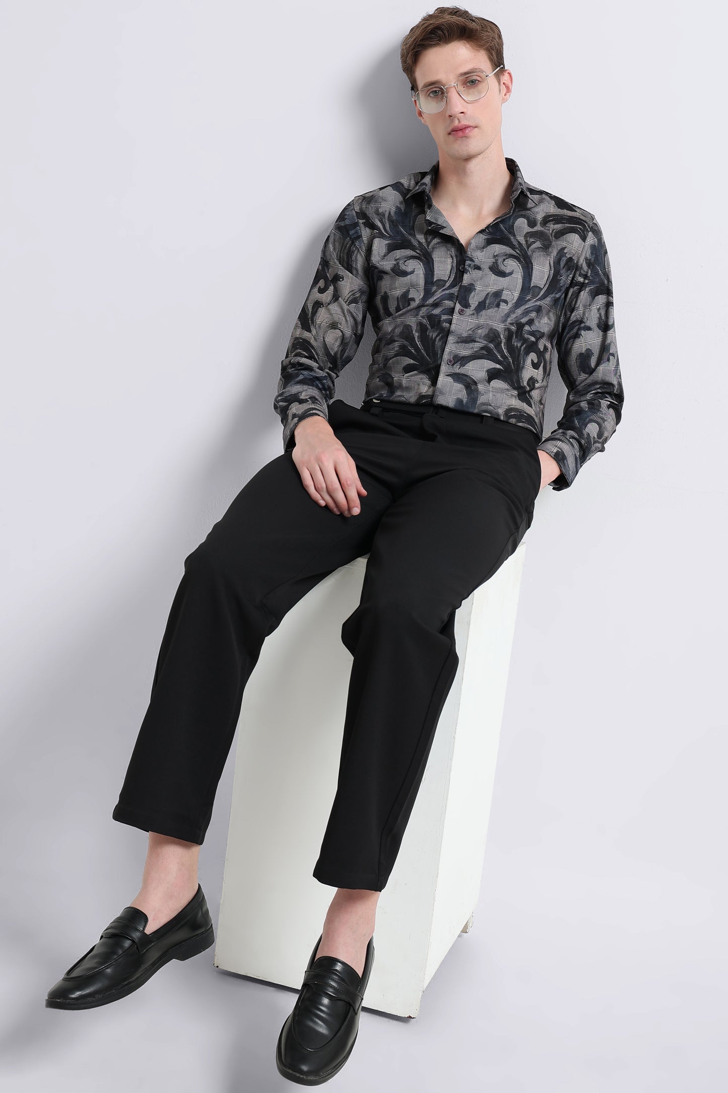 Premium Cotton-blend Digital Print Shirt Cement Grey