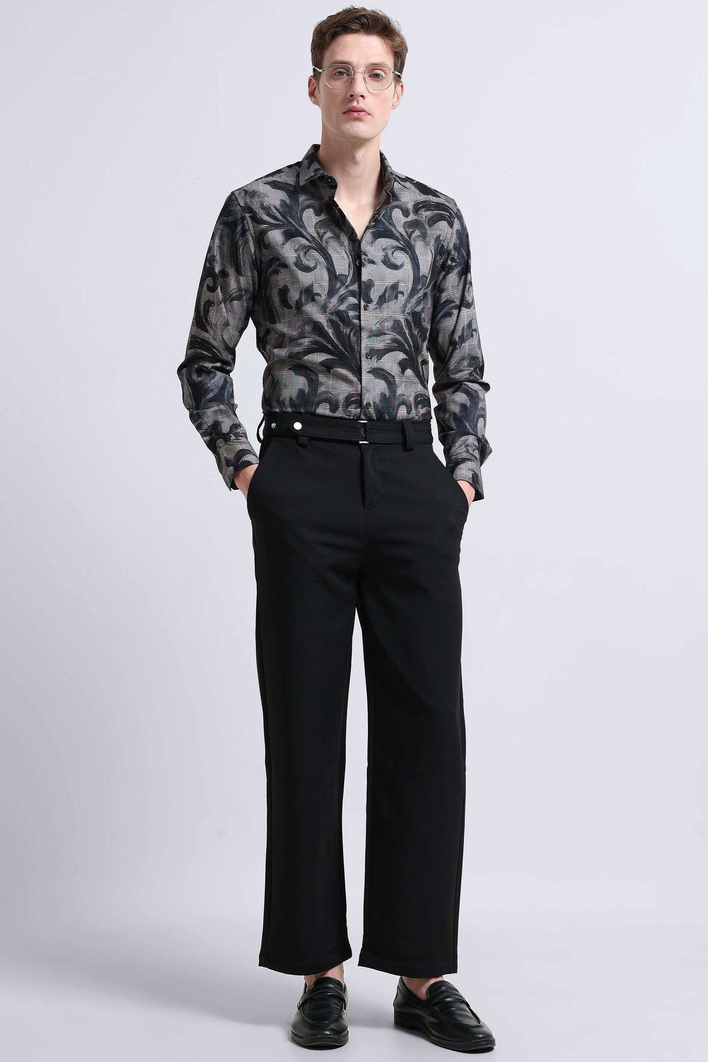 Premium Cotton-blend Digital Print Shirt Cement Grey