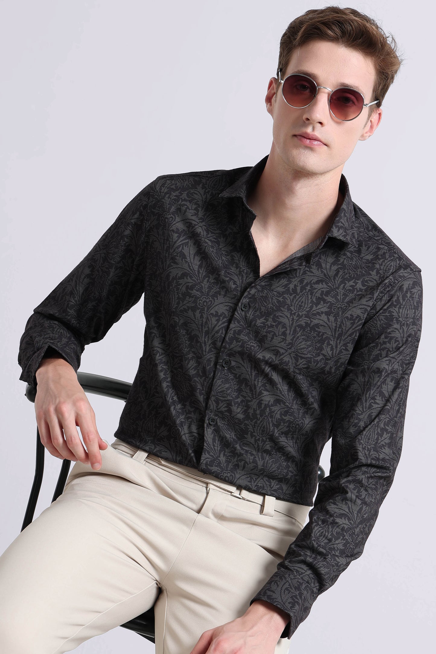 Contemporary Printed Cotton Blend Shirt Olive