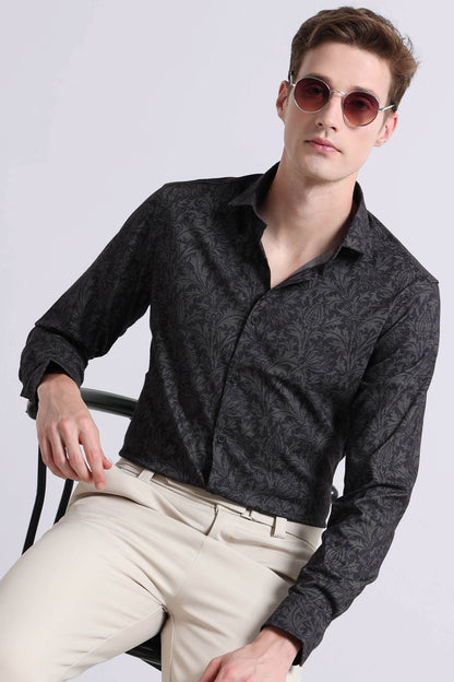 Contemporary Printed Cotton Blend Shirt Olive