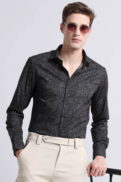 Contemporary Printed Cotton Blend Shirt Olive