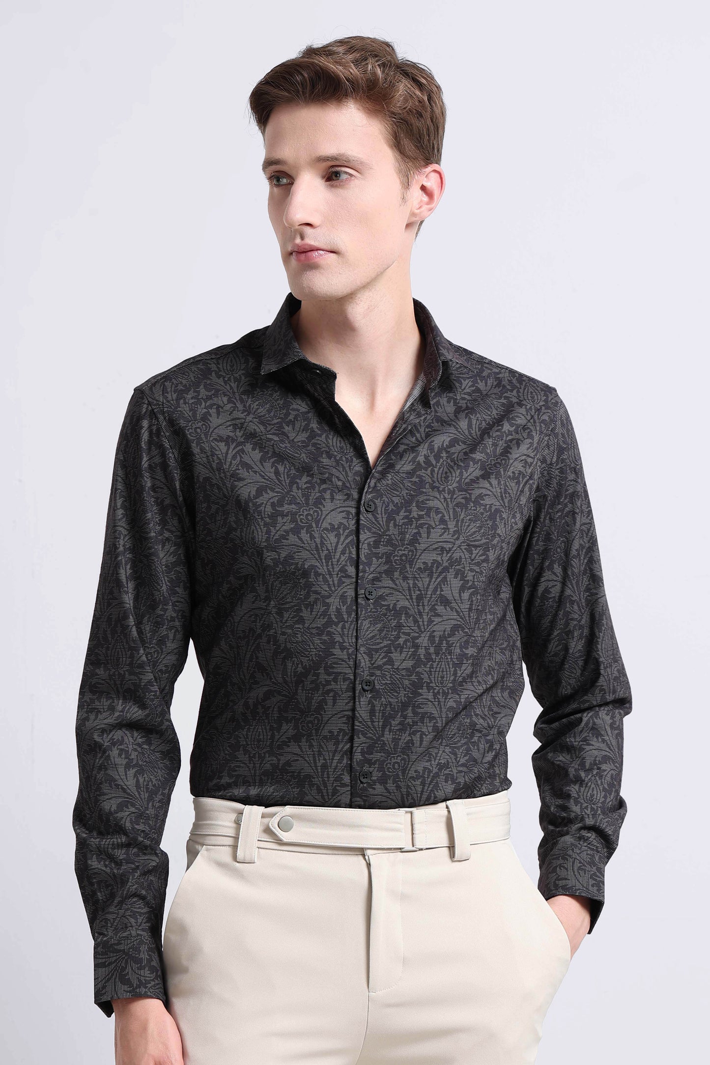 Contemporary Printed Cotton Blend Shirt Olive