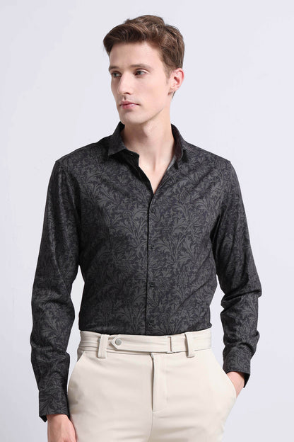Contemporary Printed Cotton Blend Shirt Olive