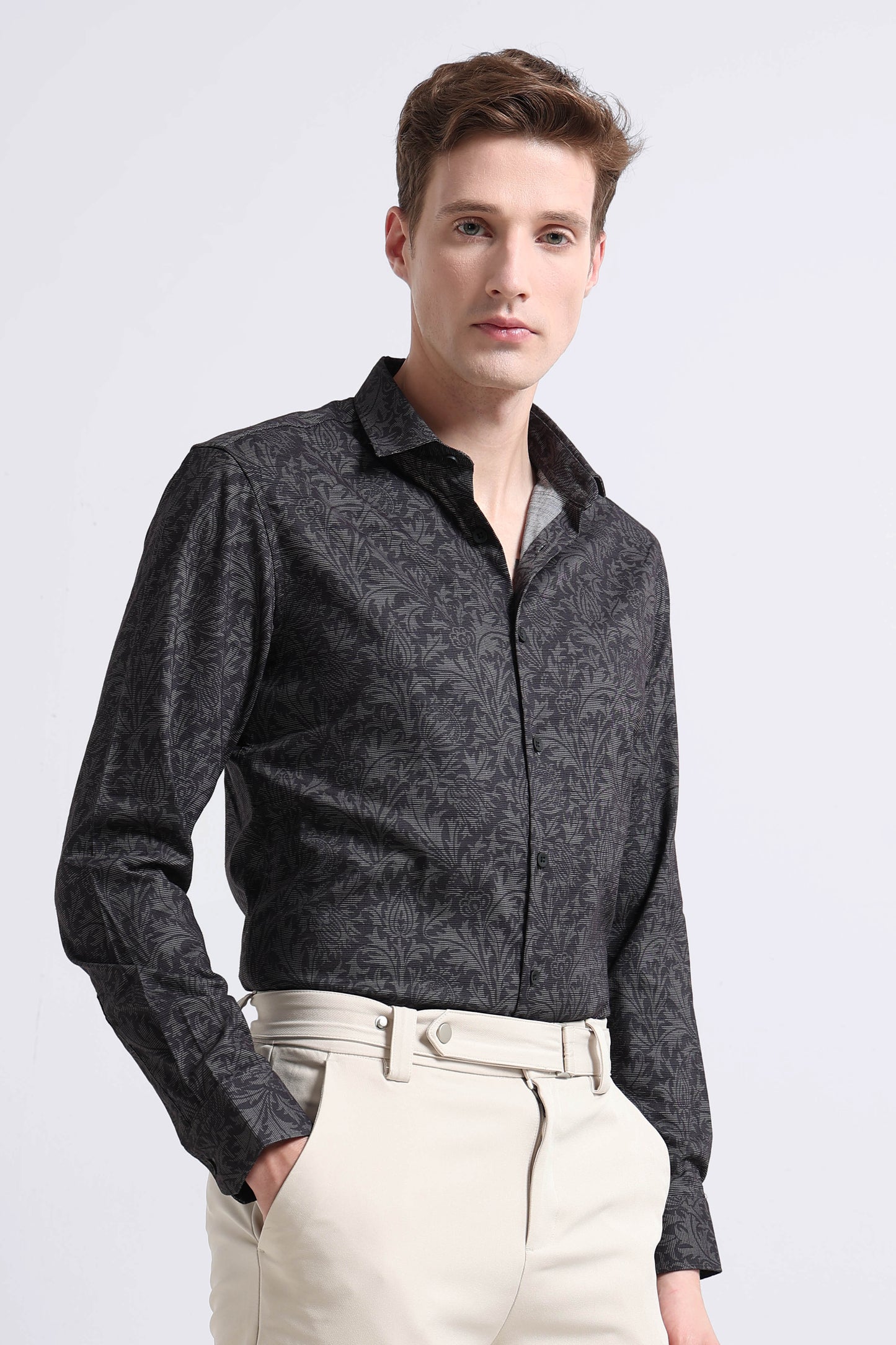 Contemporary Printed Cotton Blend Shirt Olive