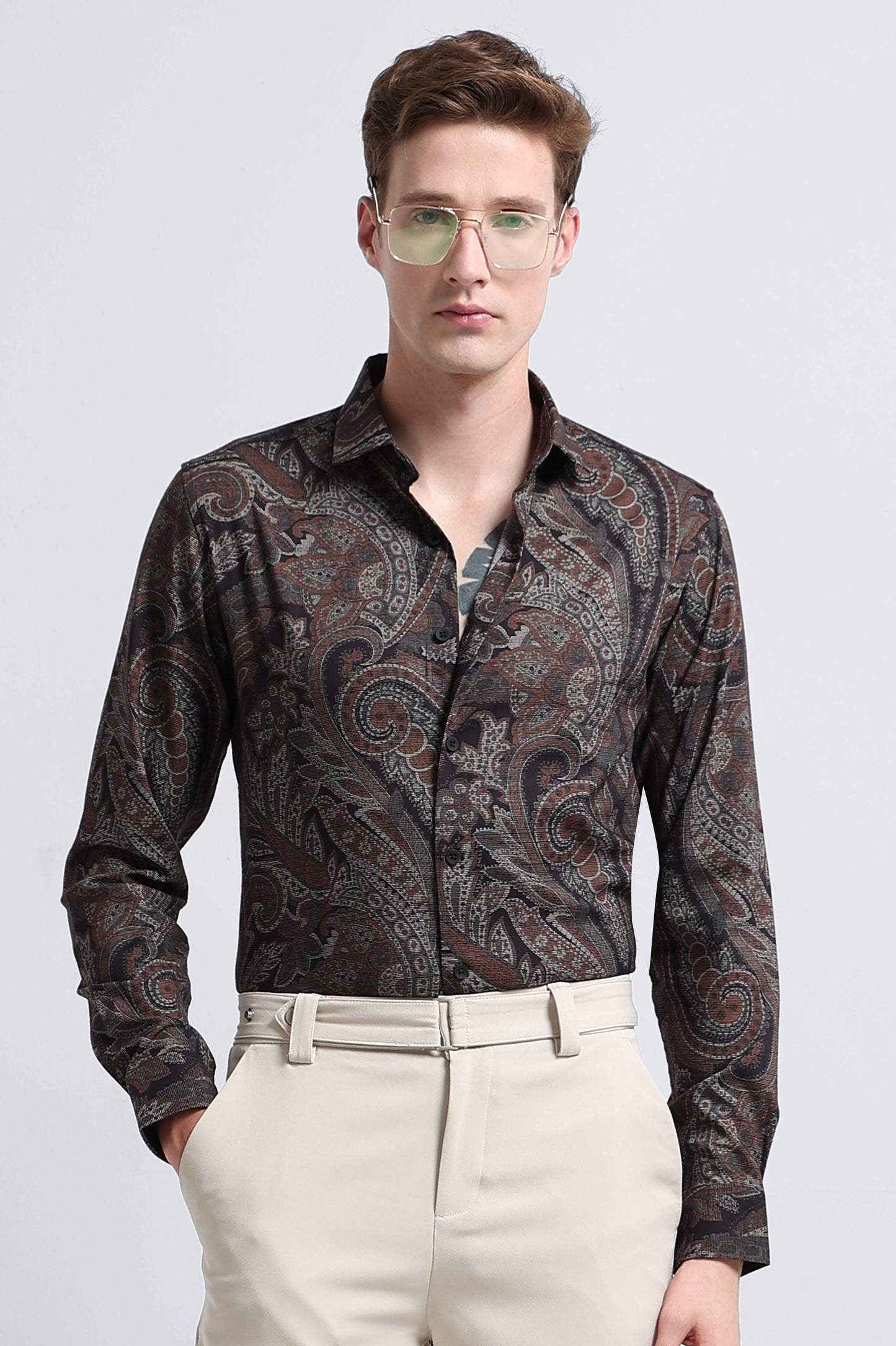 Contemporary Printed Cotton Blend Shirt Rust
