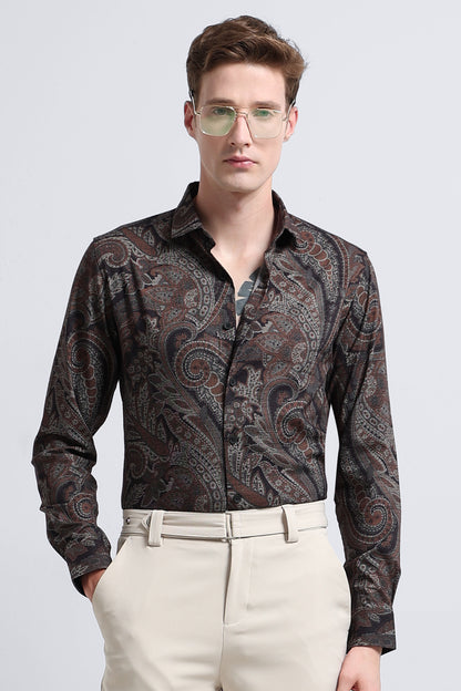 Contemporary Printed Cotton Blend Shirt Rust