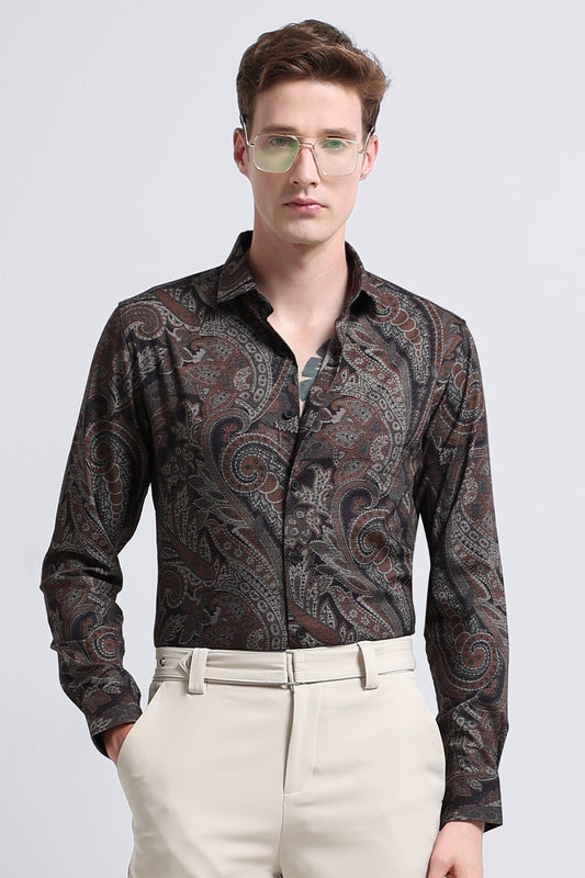 Contemporary Printed Cotton Blend Shirt Rust