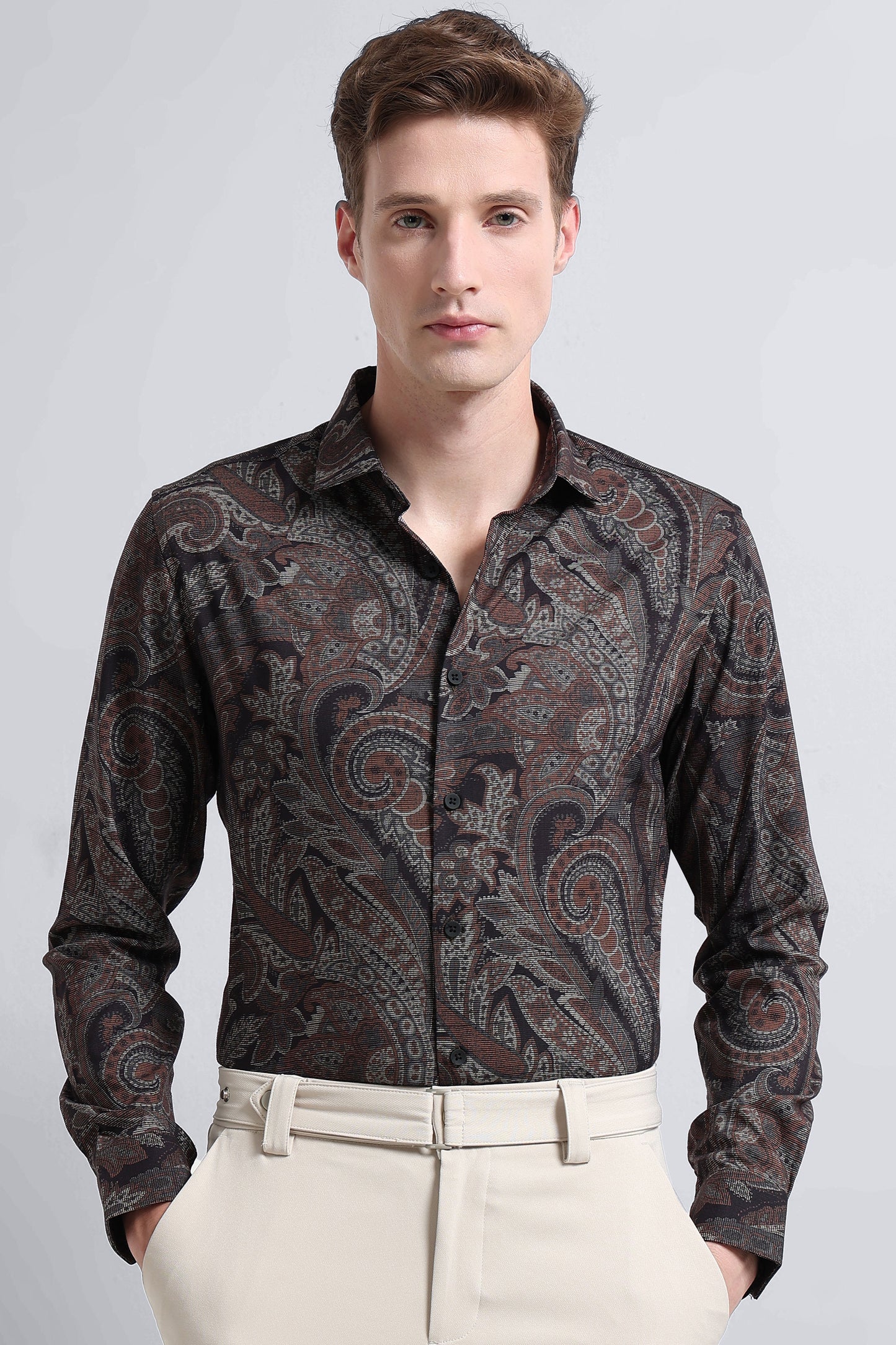 Contemporary Printed Cotton Blend Shirt Rust