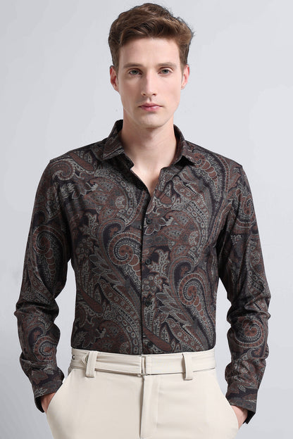 Contemporary Printed Cotton Blend Shirt Rust