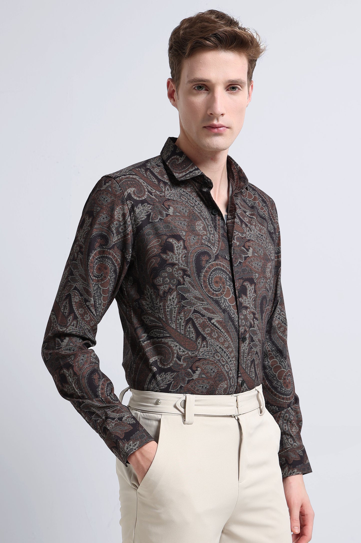 Contemporary Printed Cotton Blend Shirt Rust