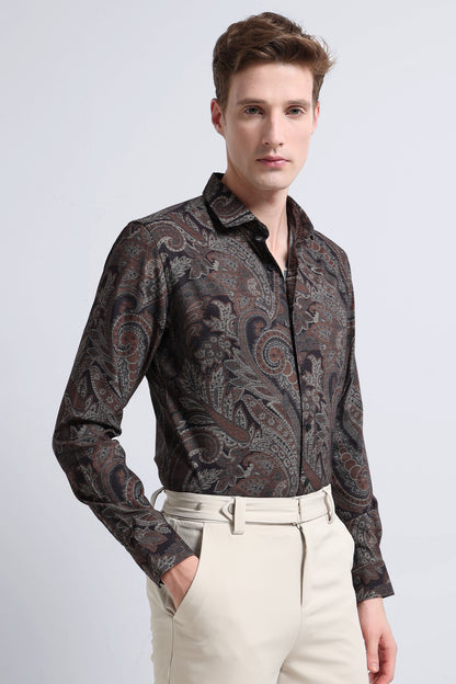Contemporary Printed Cotton Blend Shirt Rust
