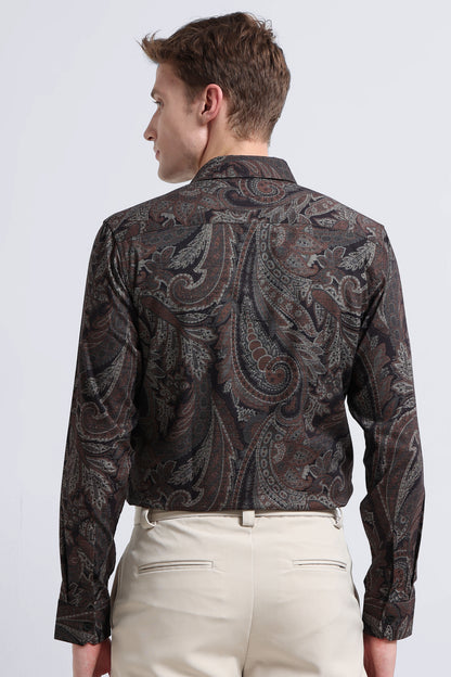 Contemporary Printed Cotton Blend Shirt Rust