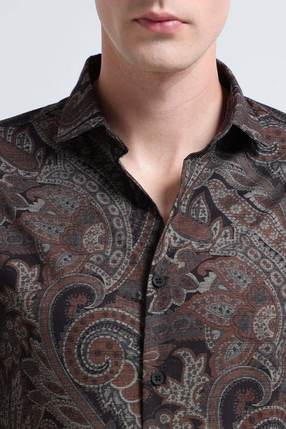 Contemporary Printed Cotton Blend Shirt Rust
