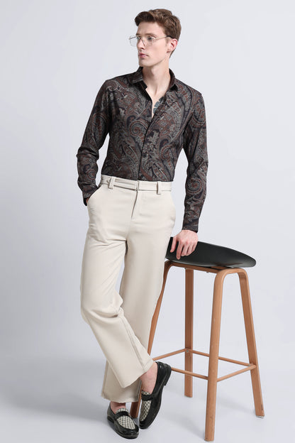 Contemporary Printed Cotton Blend Shirt Rust