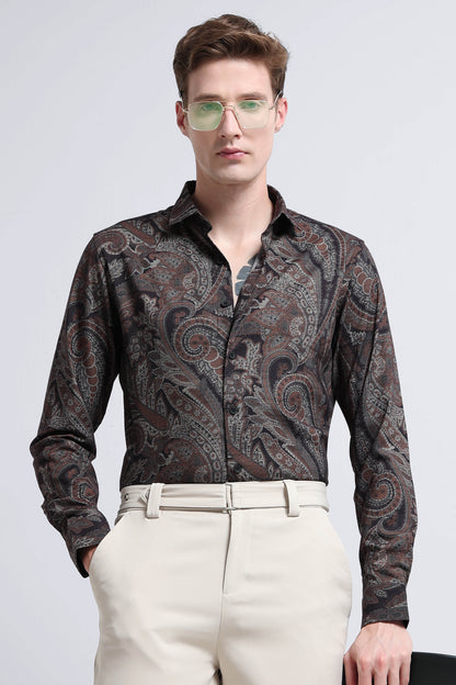 Contemporary Printed Cotton Blend Shirt Rust