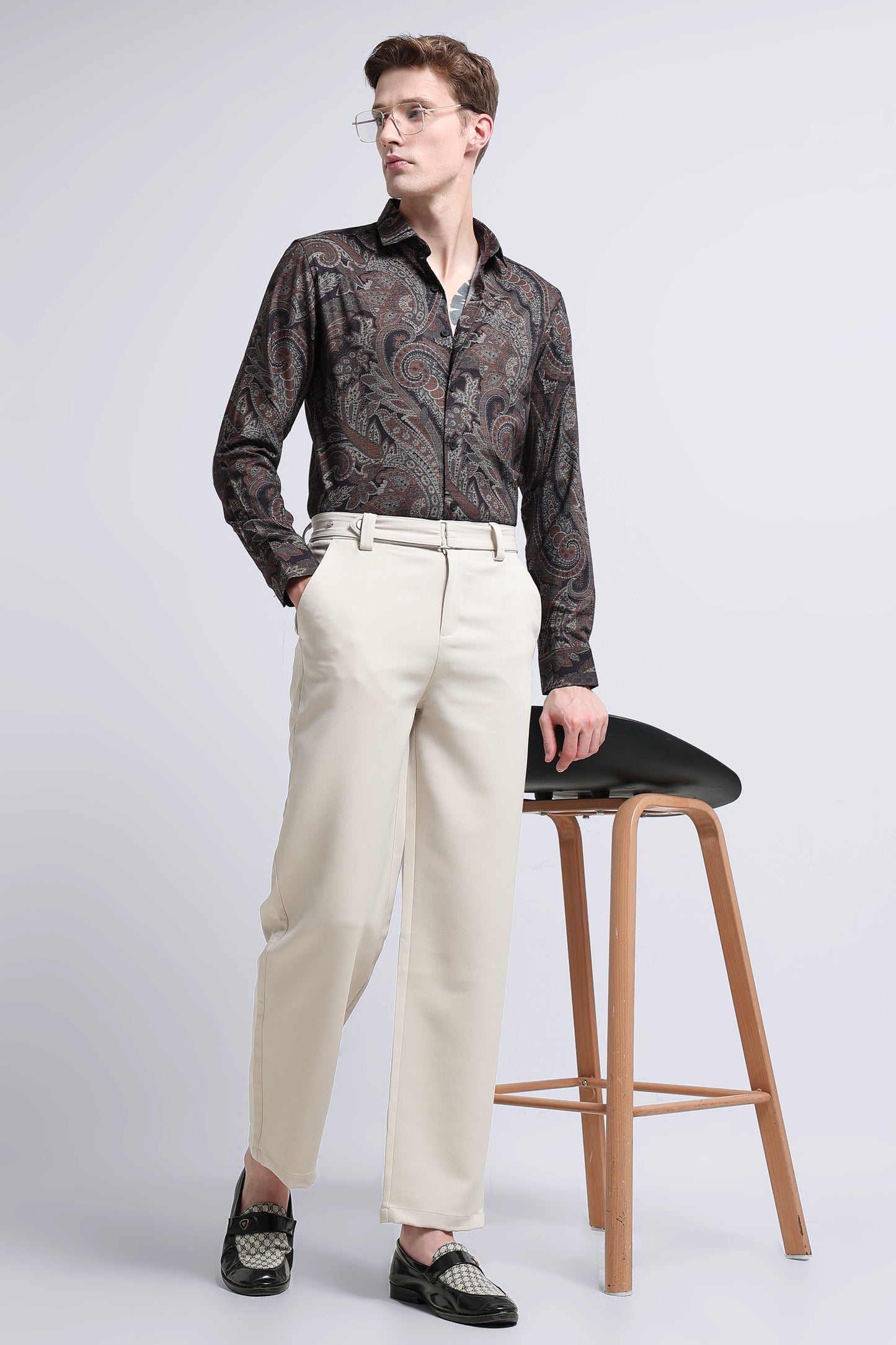 Contemporary Printed Cotton Blend Shirt Rust