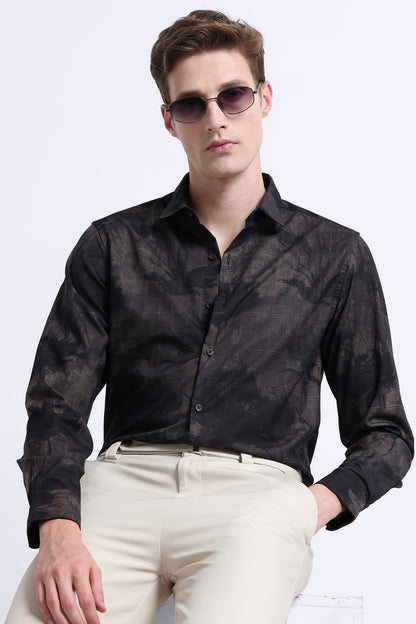 Premium Cotton-blend Digital Print Shirt Black Green