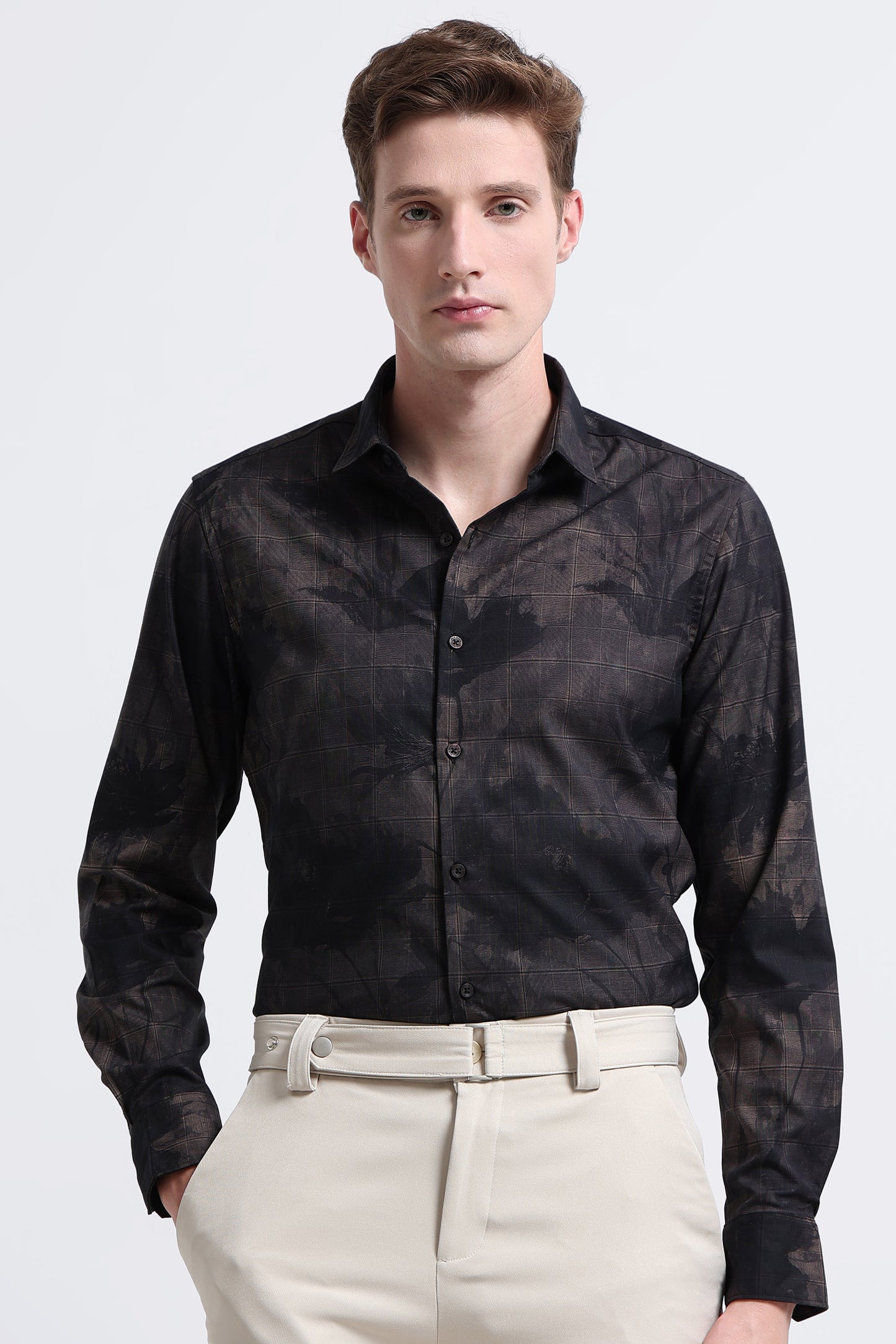 Premium Cotton-blend Digital Print Shirt Black Green