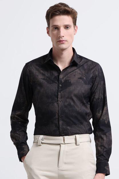 Premium Cotton-blend Digital Print Shirt Black Green